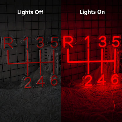 Gear Shift Pattern Neon Sign LED Neon Sign day and night comparison