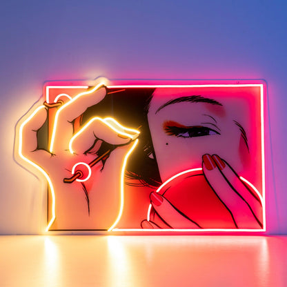 Geisha Girl Makeup Red-Yellow Uv Printed Led Neon Sign Beauty Salon Decor | Shineneon