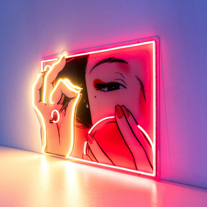 Geisha Girl Makeup Red-Yellow Uv Printed Led Neon Sign Beauty Salon Decor | Shineneon