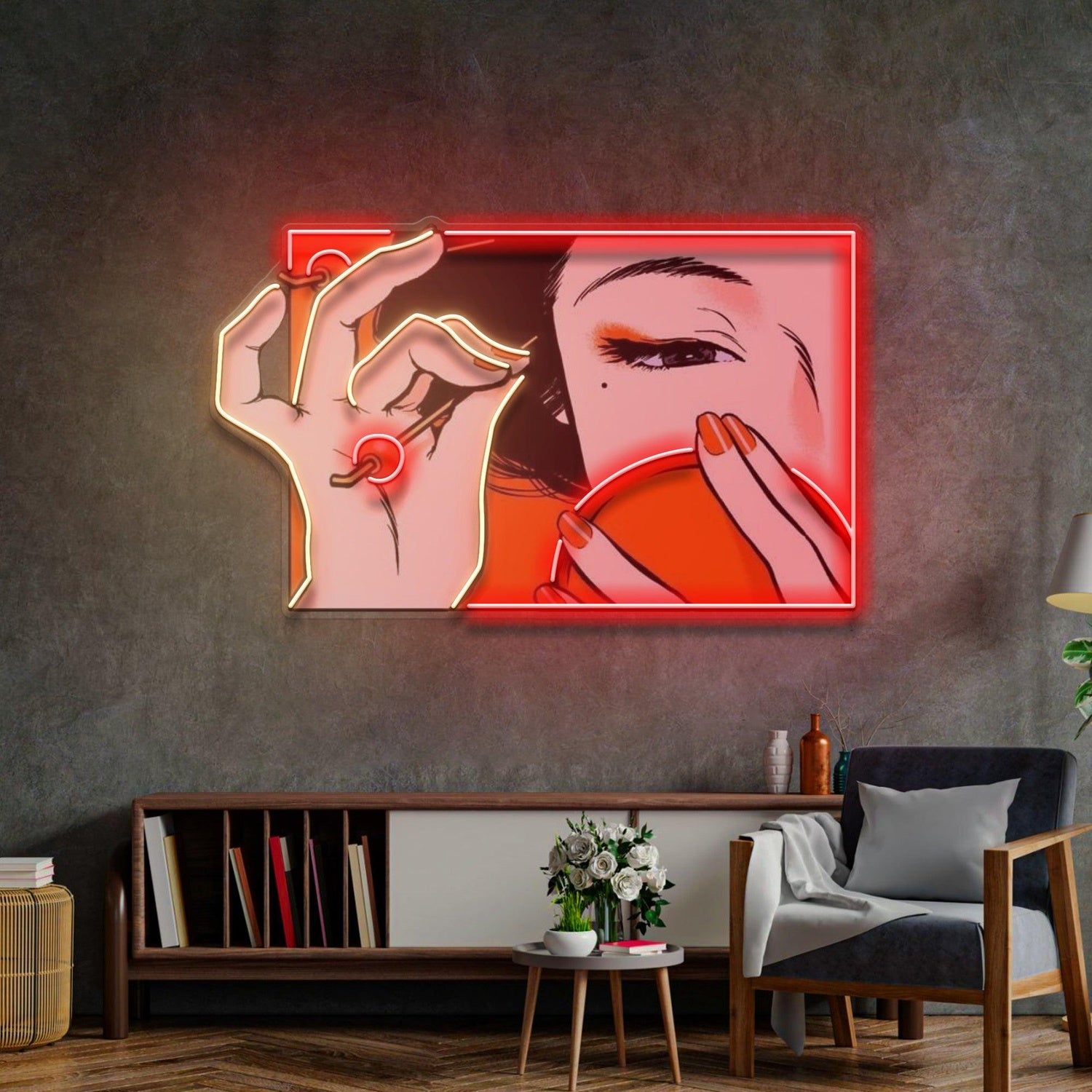 Geisha Girl Makeup Red-Yellow Uv Printed Led Neon Sign Beauty Salon Decor | Shineneon