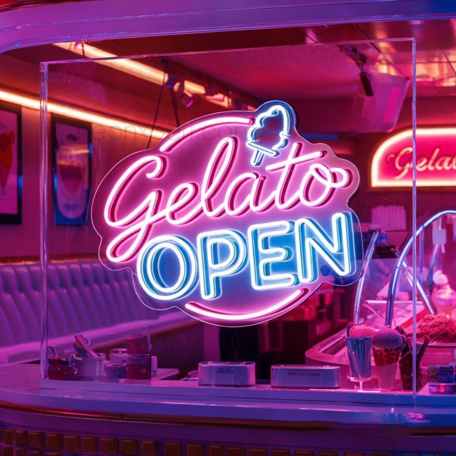 Gelato Open Pink Blue Ice Cream Led Neon Sign Shop Decor | Shineneon
