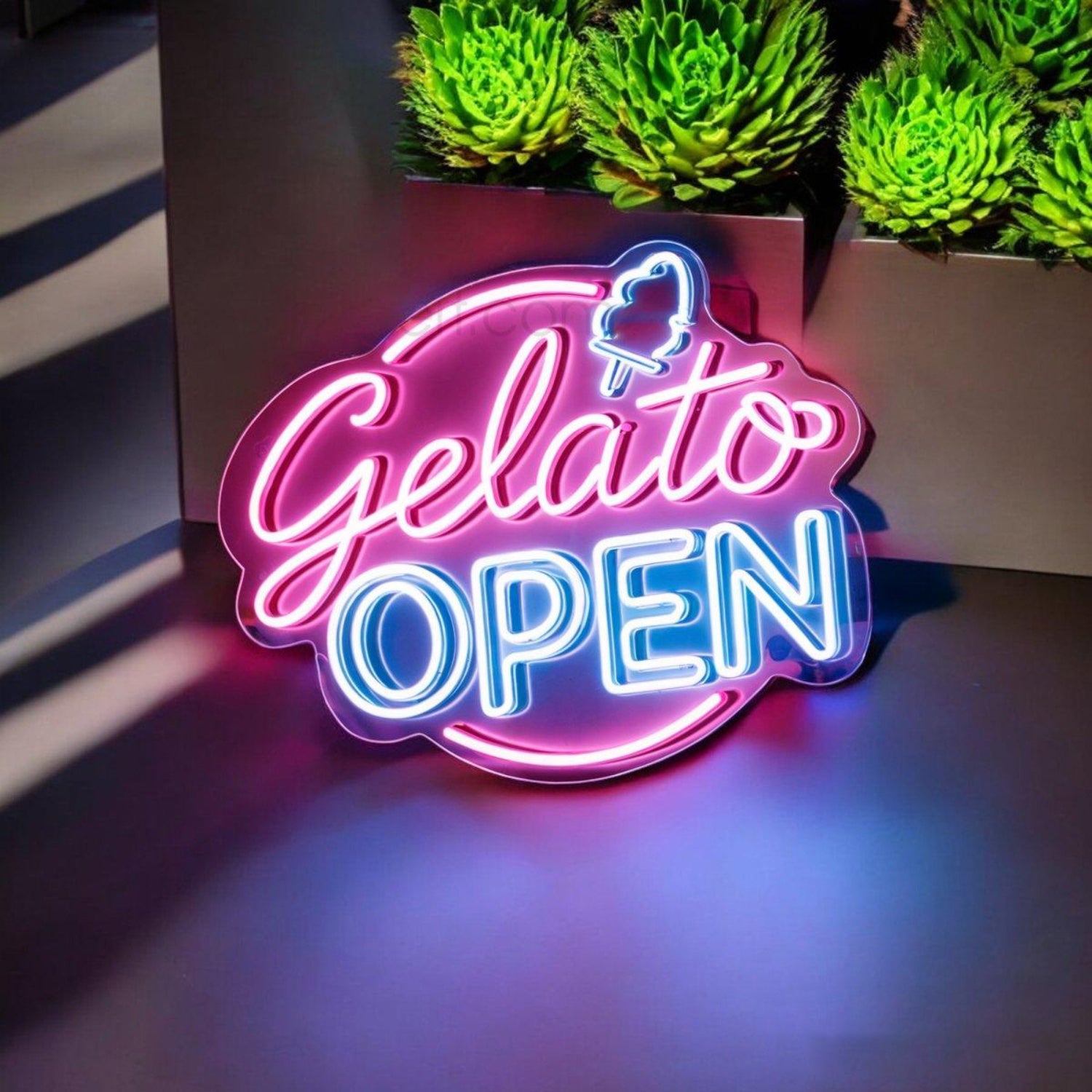 Gelato Open Pink Blue Ice Cream Led Neon Sign Shop Decor | Shineneon