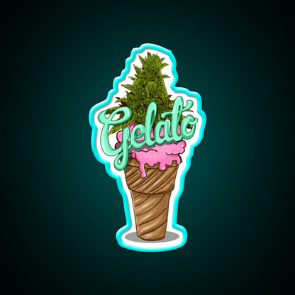 Gelato Weed Strain Hemp Inspired Green Leaf Led Neon Sign Rgb Color - Size and dimension reference