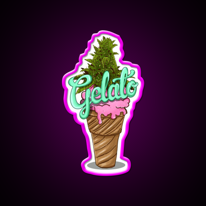 Gelato Weed Strain Hemp Inspired Green Leaf Led Neon Sign Rgb Color - Neon sign mounted on wall in room