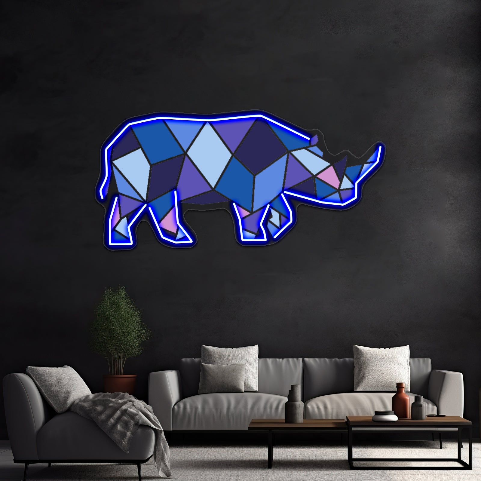 Geometric Rhino Wall Artwork Neon Signs | Shineneon