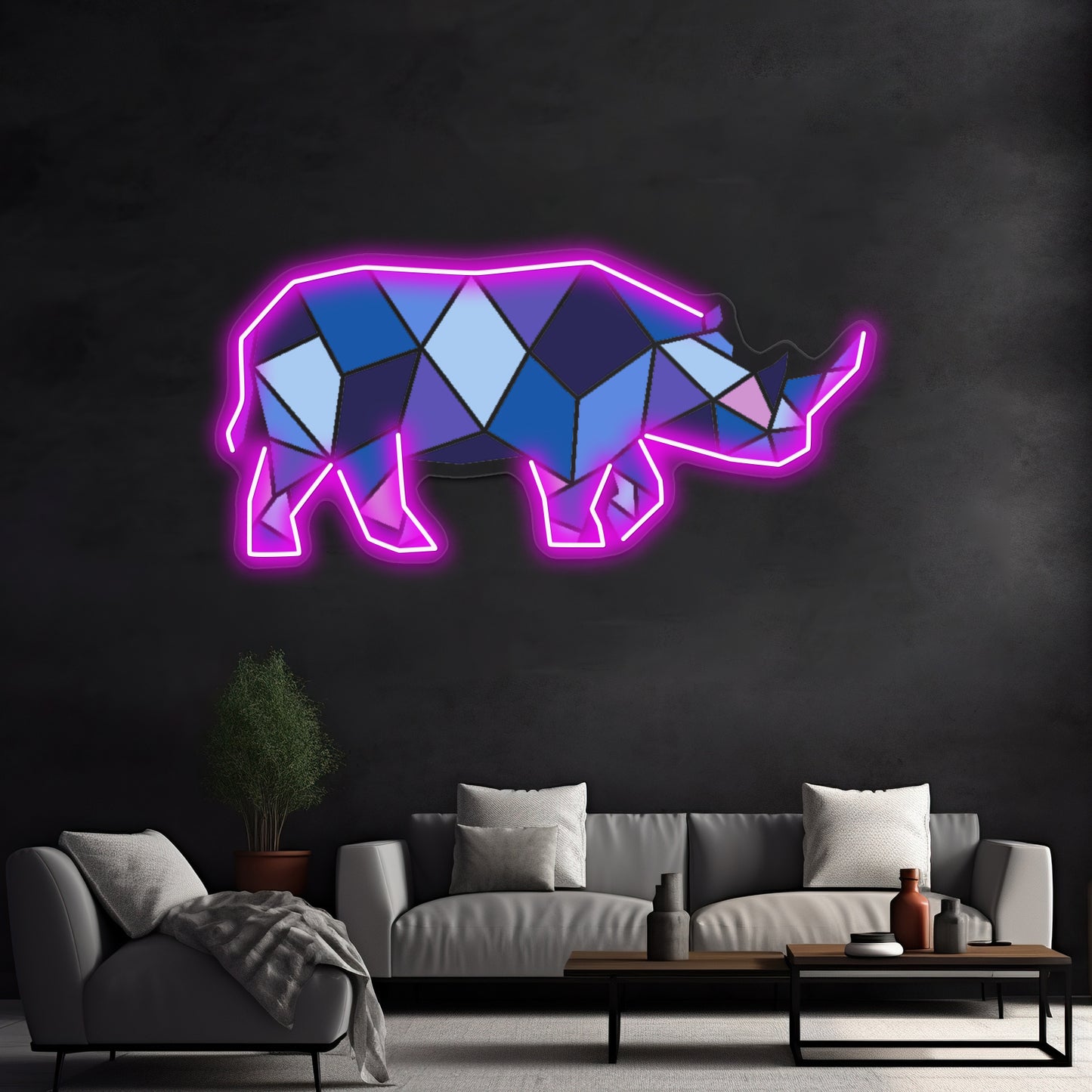 Geometric Rhino Wall Artwork Neon Signs