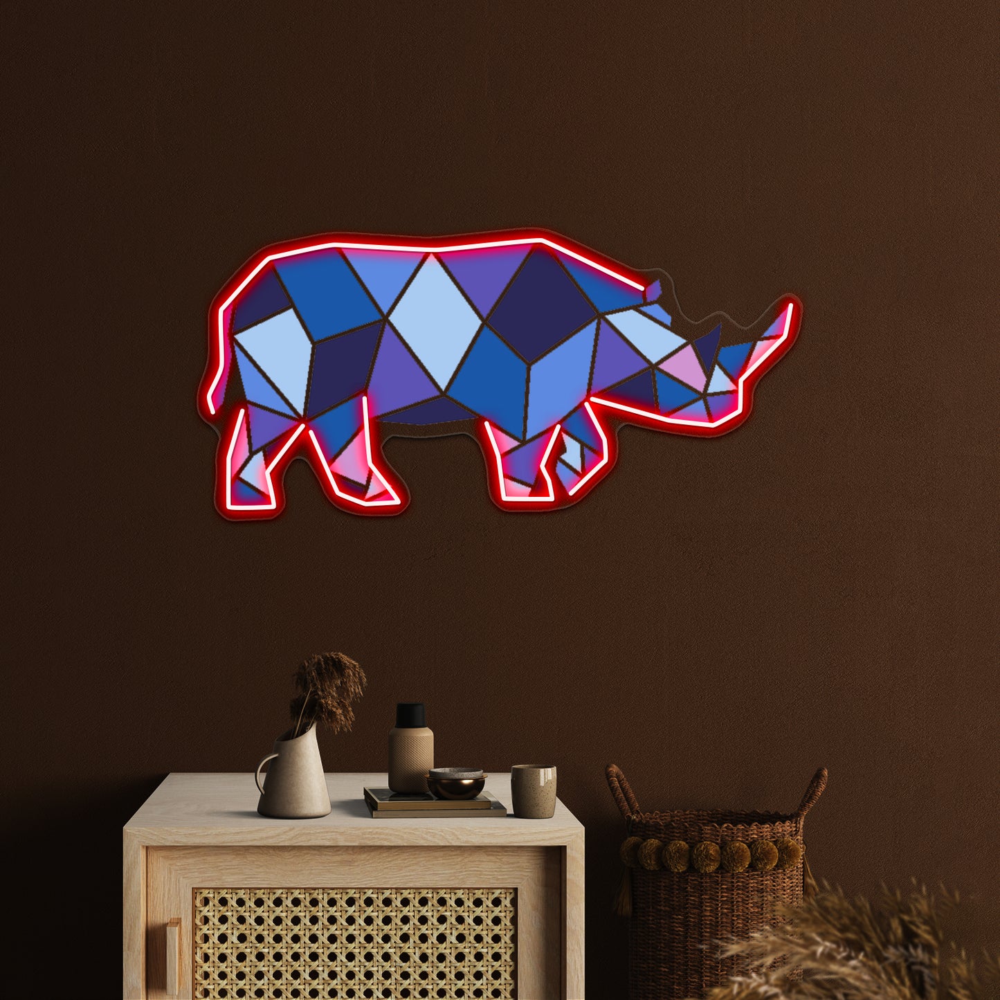 Geometric Rhino Wall Artwork Neon Signs