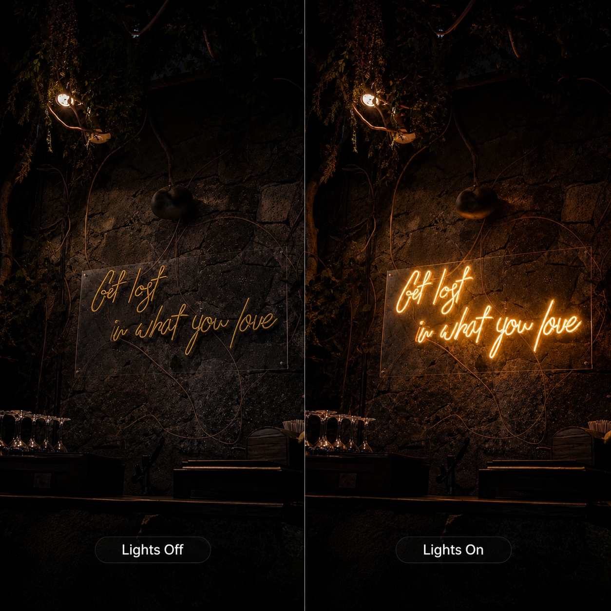 Get Lost In What You Love LED Neon Sign Wall Neon Sign - 06 Day Night Comparison