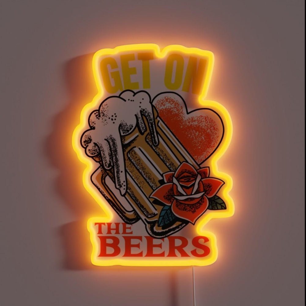 Get On The Beers Pint Of Love Heart And A Rose Rgb Led Neon Sign - Shineneon