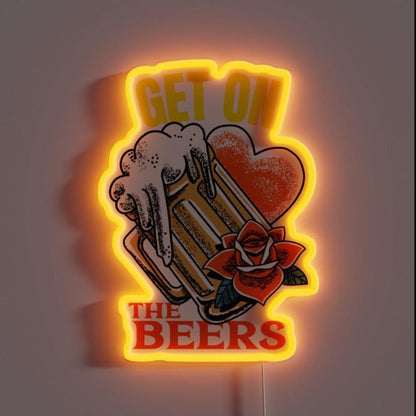 Get On The Beers Pint Of Love Heart And A Rose Rgb Led Neon Sign - Shineneon