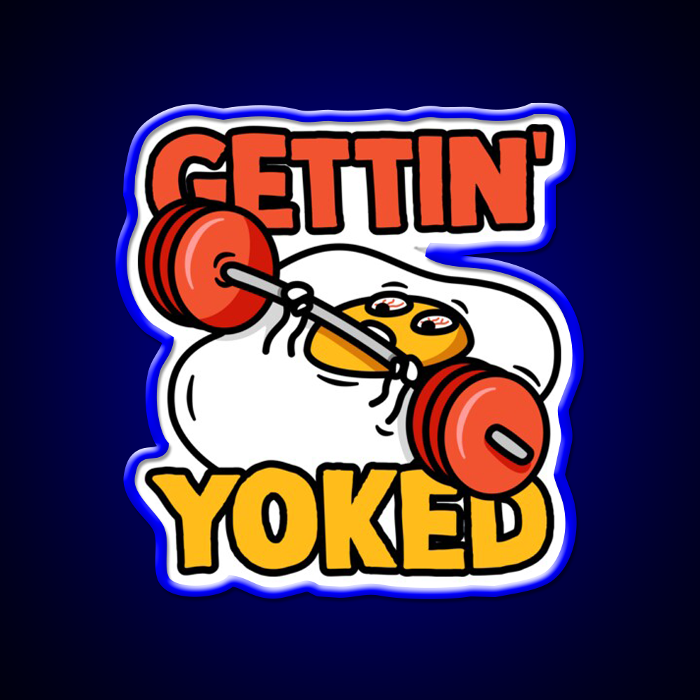 Getting Yoked Funny Benching Egg Man Gym Fitness Led Neon Sign Rgb Color