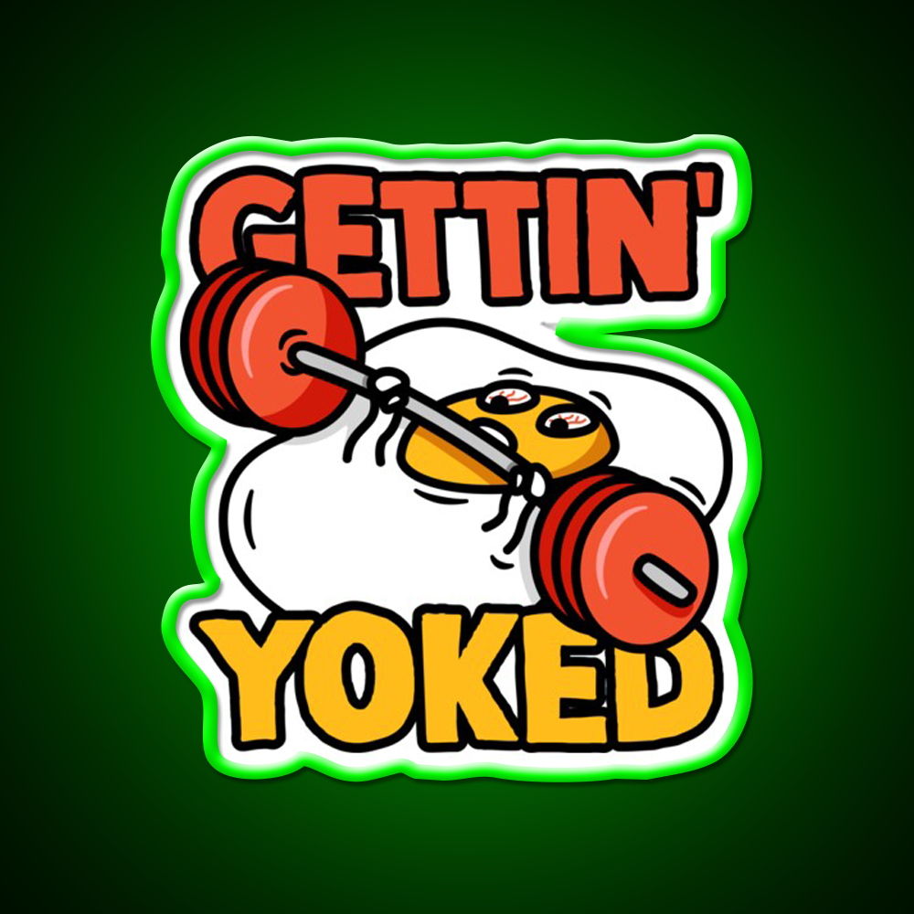 Getting Yoked Funny Benching Egg Man Gym Fitness Led Neon Sign Rgb Color