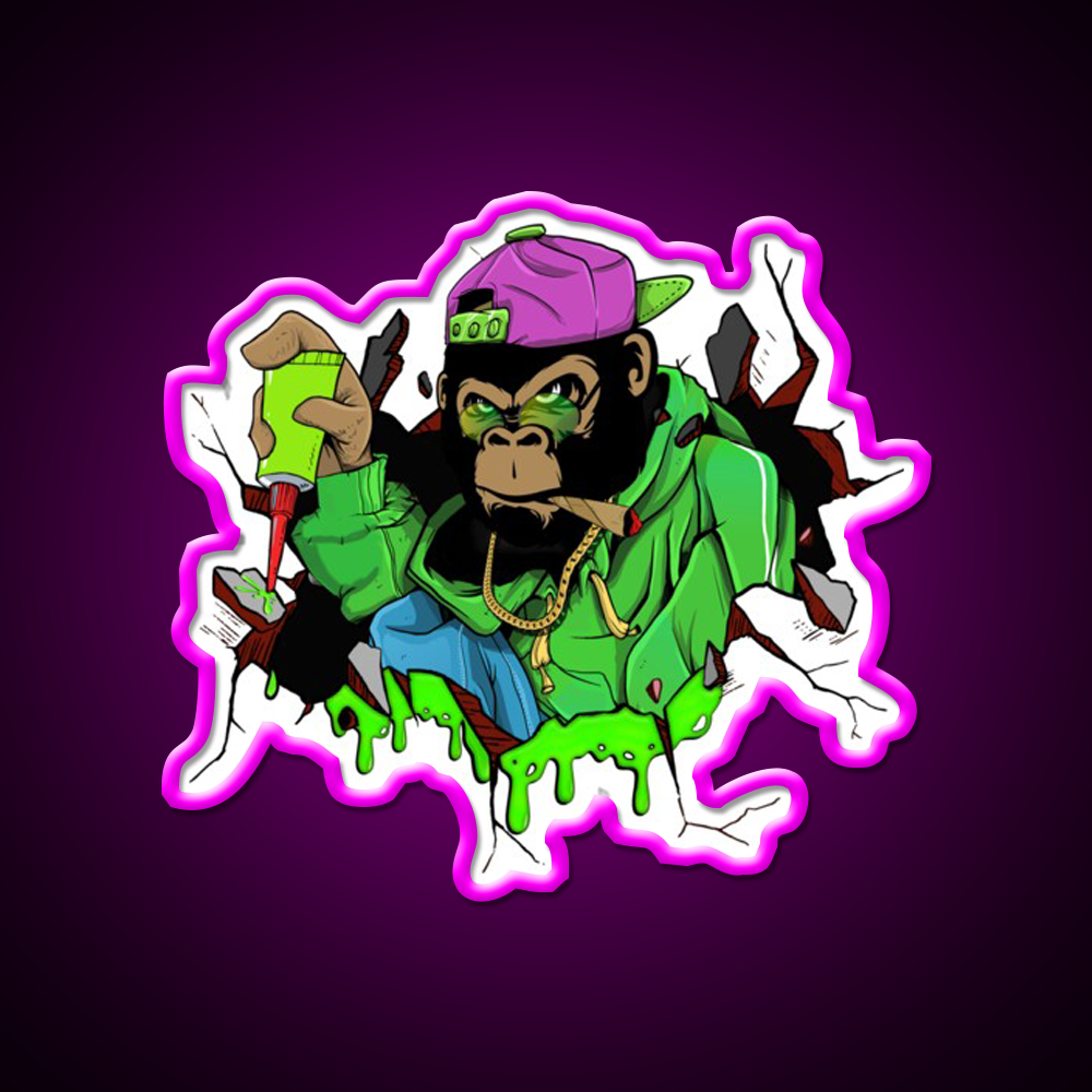 Gg4 Gorilla Glue Strain Amazing Art Hemp Inspired Green Leaf Led Neon Sign Rgb Color - Neon sign mounted on wall in room