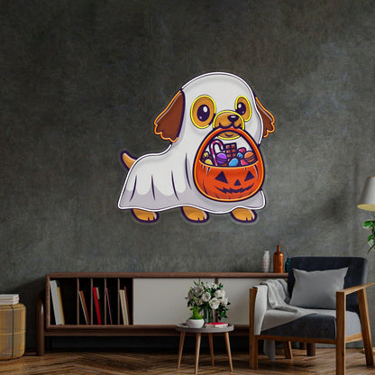 Ghost Dog With Pumpkin Candy Uv Printed Led Neon Sign For Halloween Indoor Decor | Shineneon