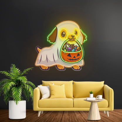 Ghost Dog With Pumpkin Led Neon Sign Light Custom Led Signs - Shineneon
