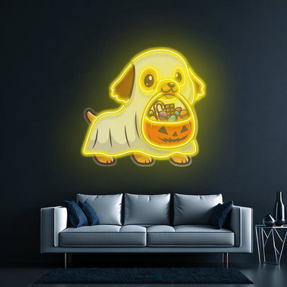 Ghost Dog With Pumpkin Led Neon Sign Light Custom Led Signs - Shineneon