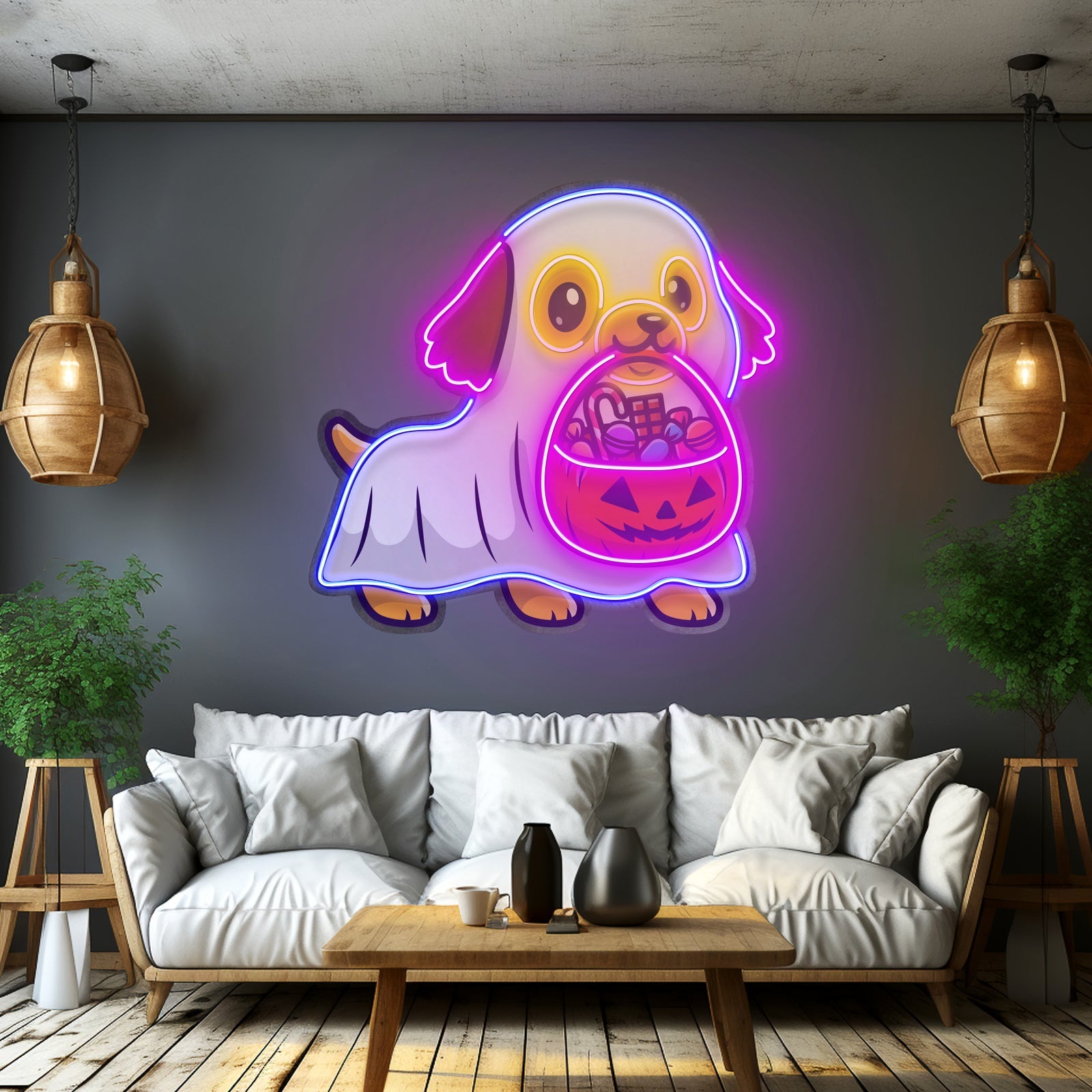 Ghost Dog With Pumpkin Led Neon Sign Light Custom Led Signs - Shineneon