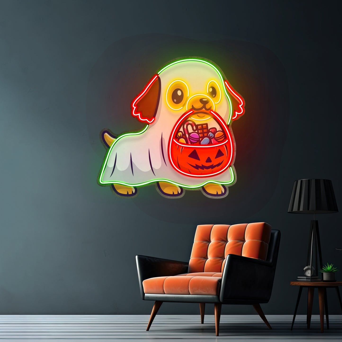 Ghost Dog With Pumpkin Led Neon Sign Light Custom Led Signs