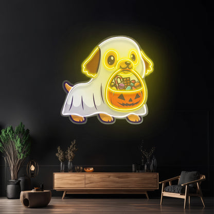 Ghost Dog With Pumpkin Led Neon Sign Light Custom Led Signs