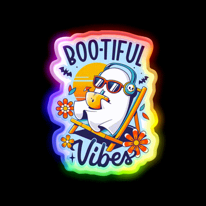 Ghostly Summer Vibes Spooky Ghost Cocktail Bar Decor Led Neon Sign Rgb Color - LED neon sign close-up detail