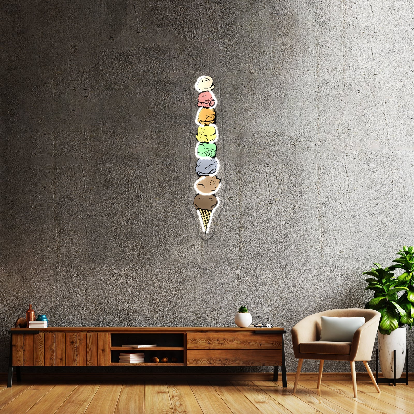 Giant Rainbow Ice Cream Cone Single Artwork Neon Led Signs - Shineneon