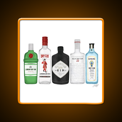 Gin Bottles Illustration Cocktail Bar Decor Led Neon Sign Rgb Color - LED neon sign view 6
