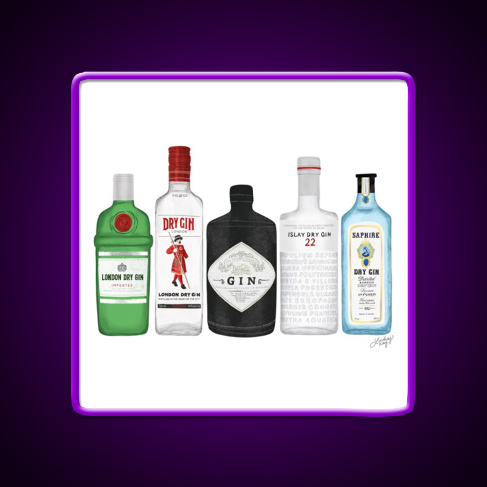 Gin Bottles Illustration Cocktail Bar Decor Led Neon Sign Rgb Color - LED neon sign view 9
