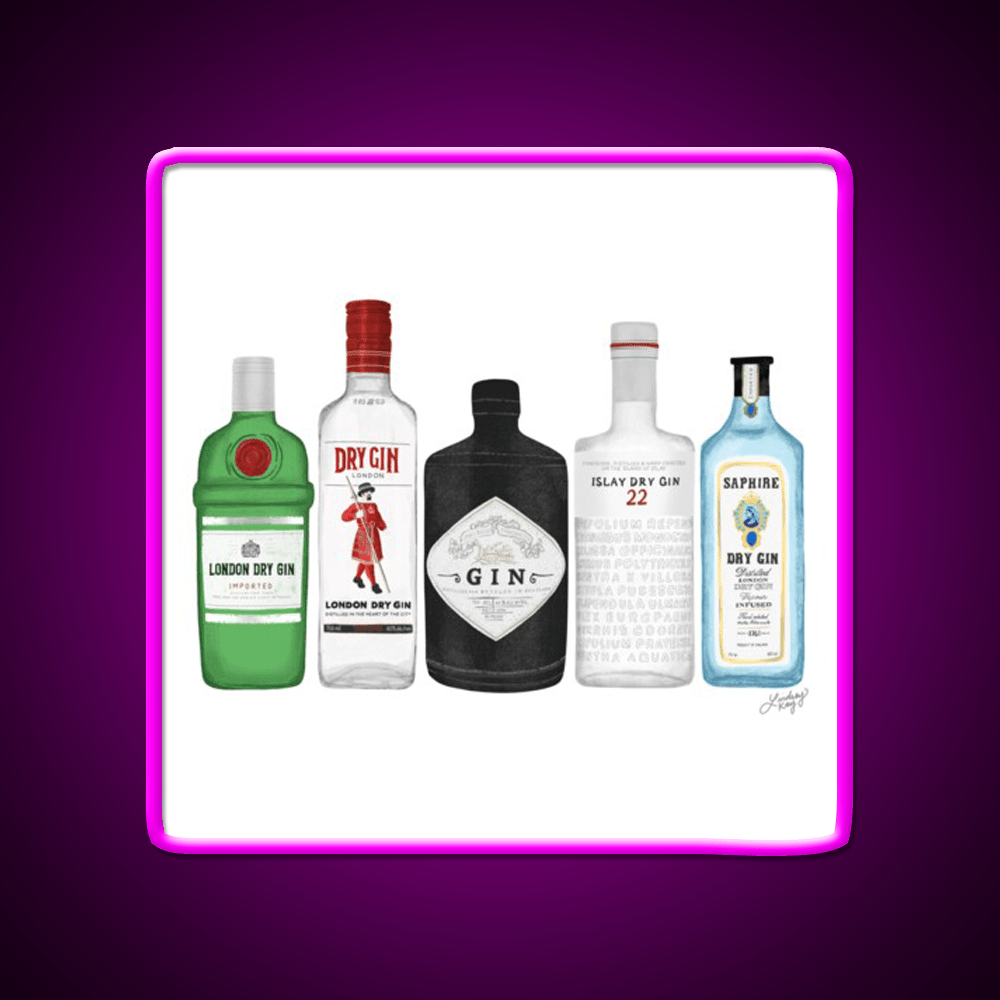 Gin Bottles Illustration Cocktail Bar Decor Led Neon Sign Rgb Color - Shineneon