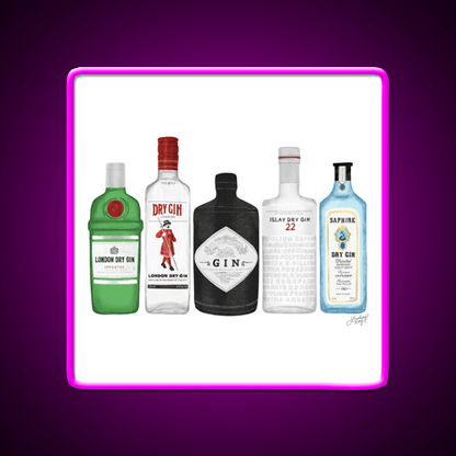 Gin Bottles Illustration Cocktail Bar Decor Led Neon Sign Rgb Color - Shineneon
