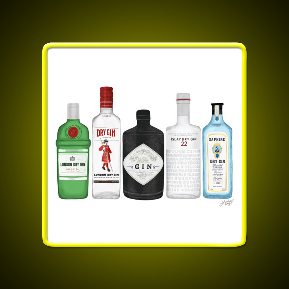 Gin Bottles Illustration Cocktail Bar Decor Led Neon Sign Rgb Color - LED neon sign view 7