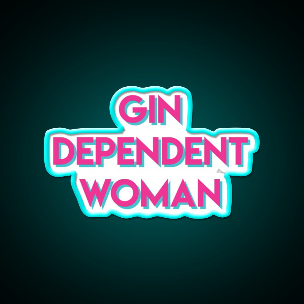 Gindependent Dependent Gin Lovers Cocktail Bar Decor Led Neon Sign Rgb Color - Size and dimension reference