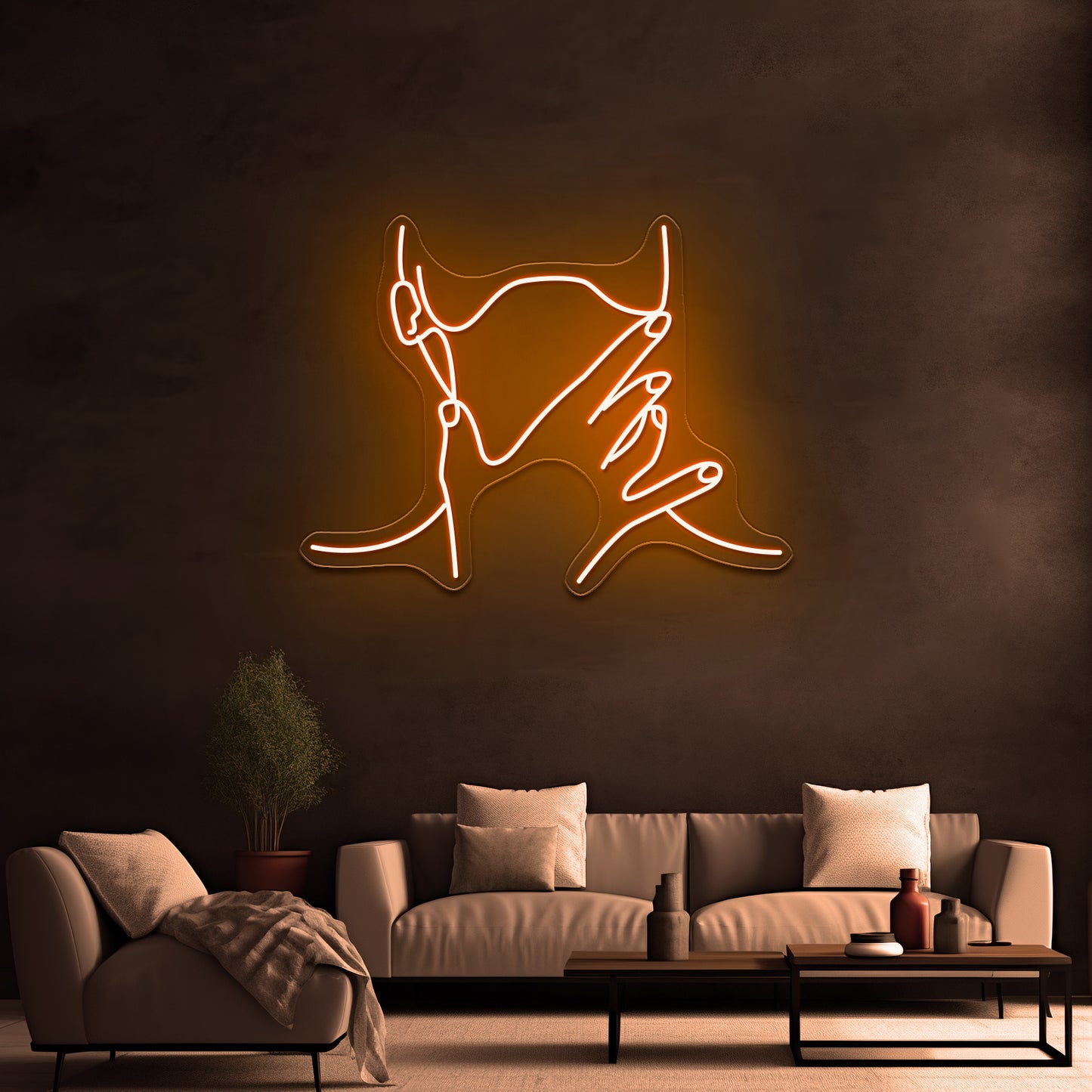 Girl Face Hands With Flowers Instead Head Minnimalist Art Wall Artwork Neon Signs