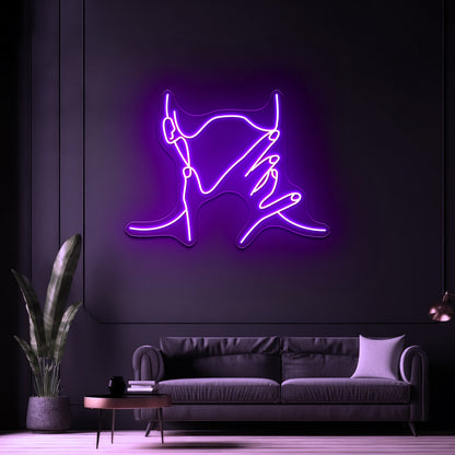 Girl Face Hands With Flowers Instead Head Minnimalist Art Wall Artwork Neon Signs