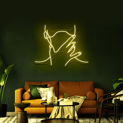 Girl Face Hands With Flowers Instead Head Minnimalist Art Wall Artwork Neon Signs