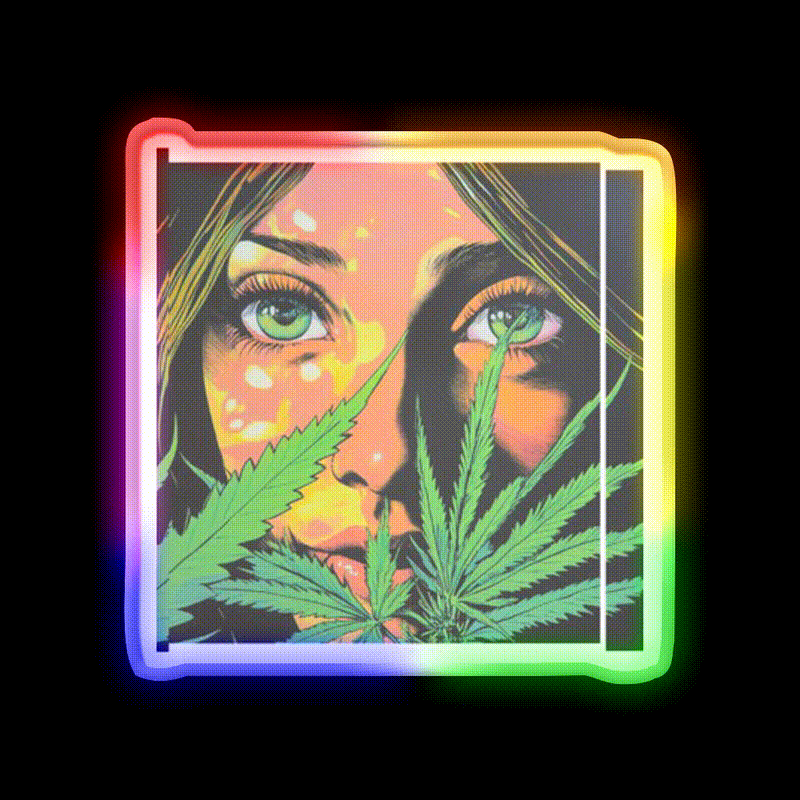 Girl Hemp Inspired Green Leaf Led Neon Sign Rgb Color - LED neon sign close-up detail