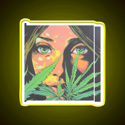 Girl Hemp Inspired Green Leaf Led Neon Sign Rgb Color - Custom LED neon sign front view