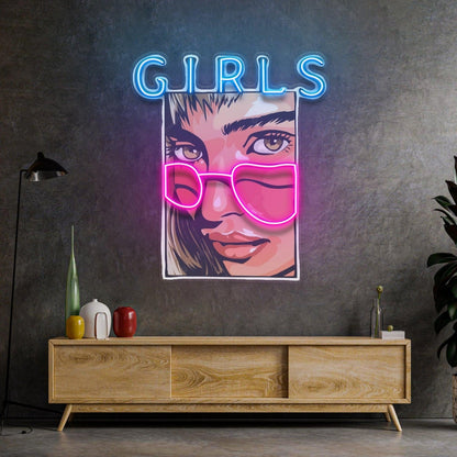 Girl In Pink Sunglasses Pop Art Style Uv Printed Led Neon Sign For Girls Room Decor | Shineneon