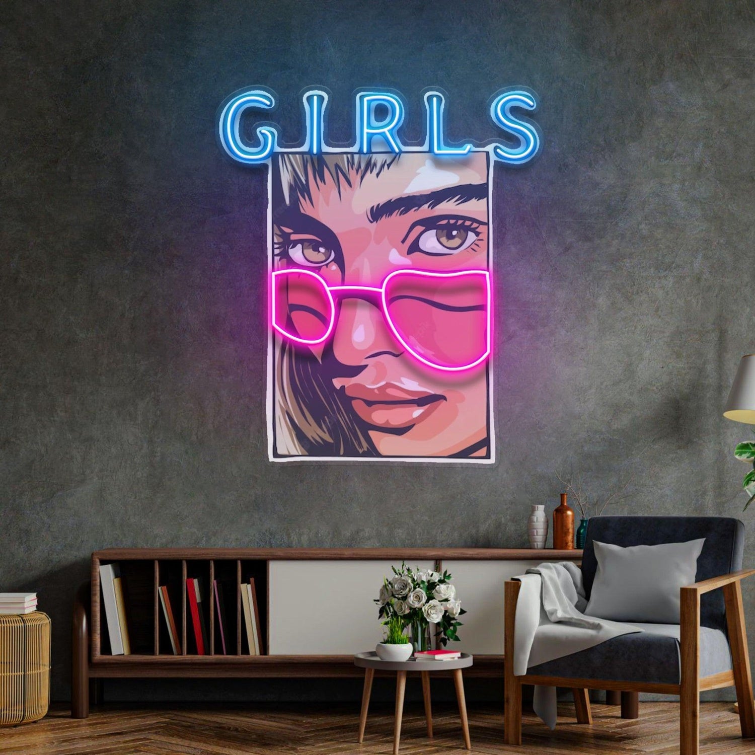 Girl In Pink Sunglasses Pop Art Style Uv Printed Led Neon Sign For Girls Room Decor | Shineneon