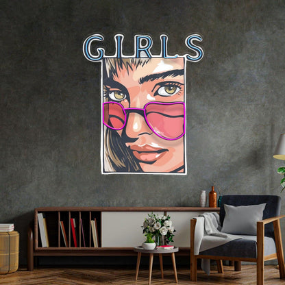 Girl In Pink Sunglasses Pop Art Style Uv Printed Led Neon Sign For Girls Room Decor | Shineneon
