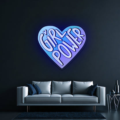 Girl Power Heart Neon Signs Wall Art