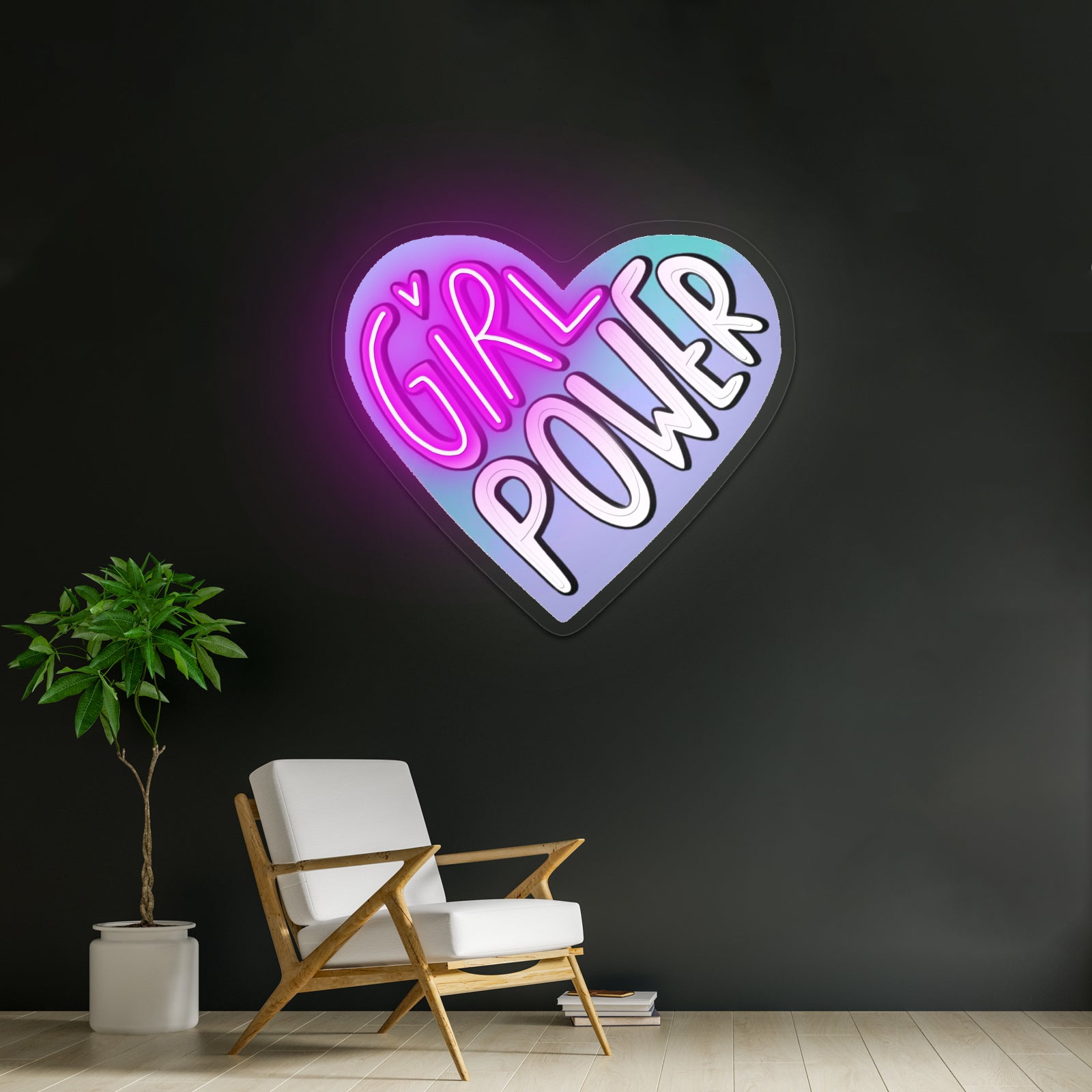 Girl Power Heart Neon Signs Wall Art