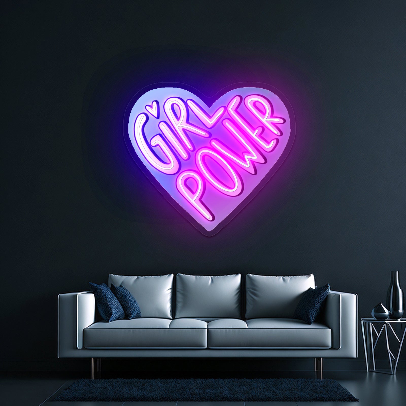 Girl Power Heart Neon Signs Wall Art