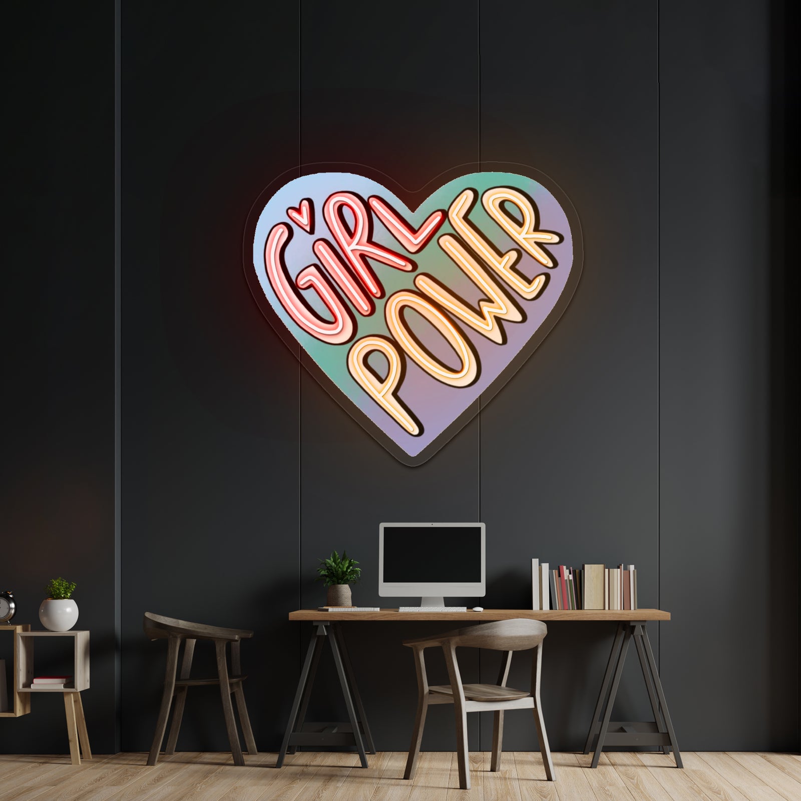 Girl Power Heart Neon Signs Wall Art
