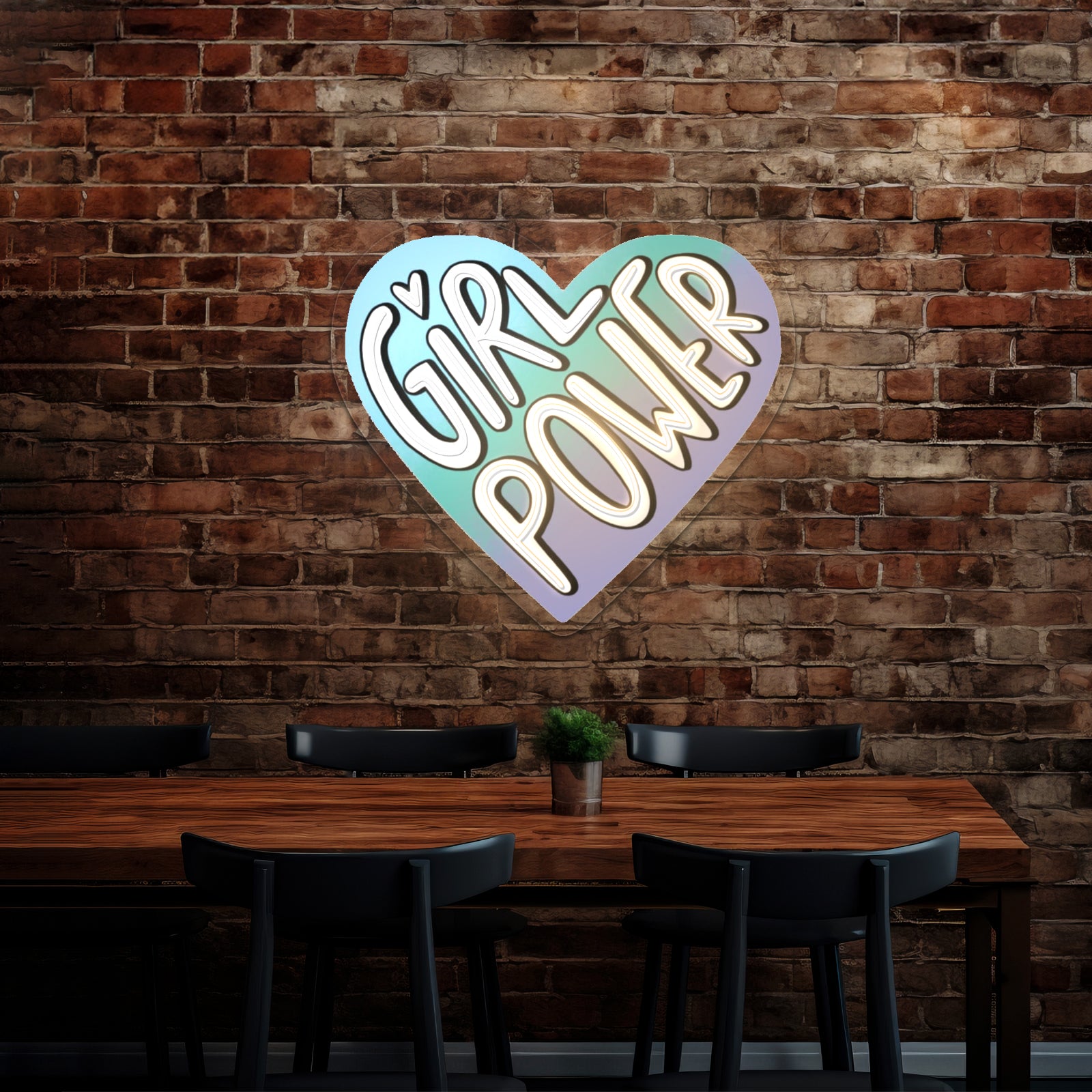 Girl Power Heart Neon Signs Wall Art