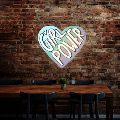Girl Power Heart Neon Signs Wall Art