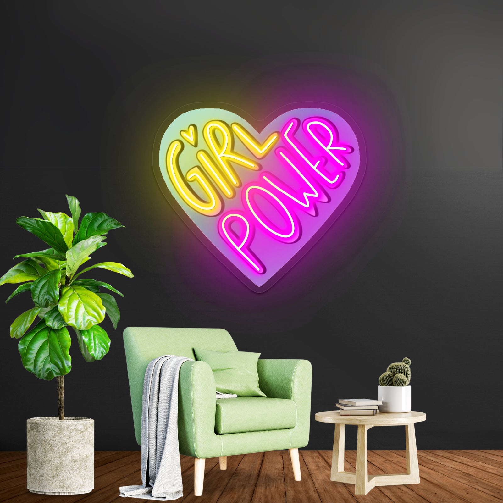 Girl Power Heart Neon Signs Wall Art