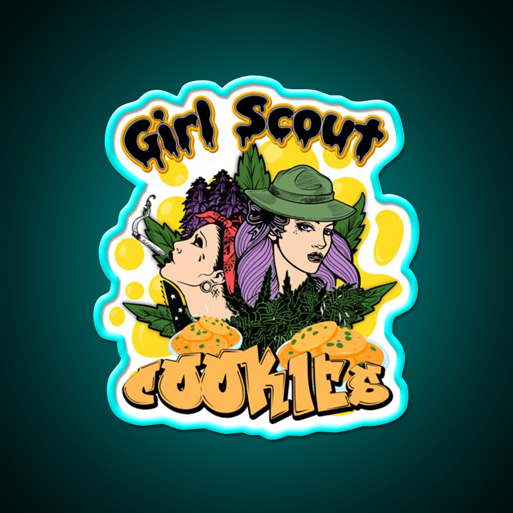 Girl Scout Cookies Weed Strain Hemp Inspired Green Leaf Led Neon Sign Rgb Color - Size and dimension reference