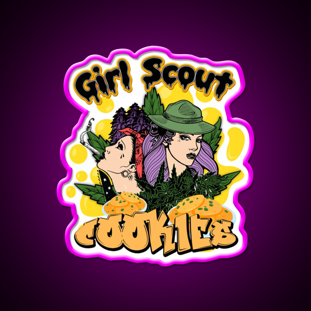 Girl Scout Cookies Weed Strain Hemp Inspired Green Leaf Led Neon Sign Rgb Color - Neon sign mounted on wall in room