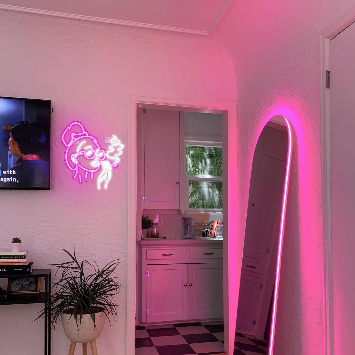 Girl Smoking Mexican Sugar Skull Floral Led Neon Sign For Bar Decor - Shineneon
