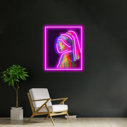 Girl With A Pearl Earring Artwork Neon Led Signs - LED neon sign close-up detail